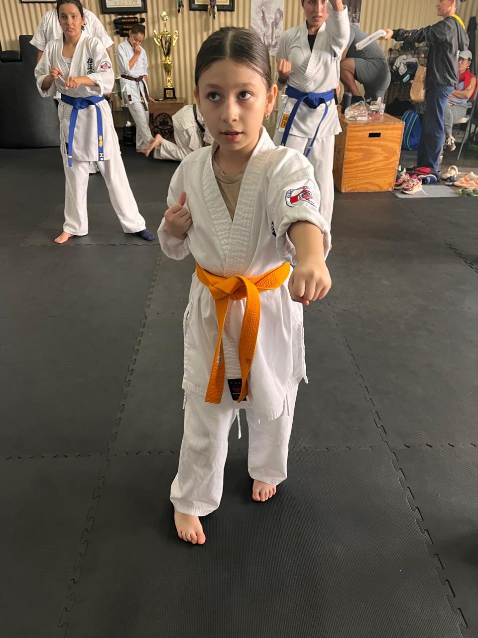 Practica de kihon en clase de karate Kyokushin KWF en San Pablo de Heredia